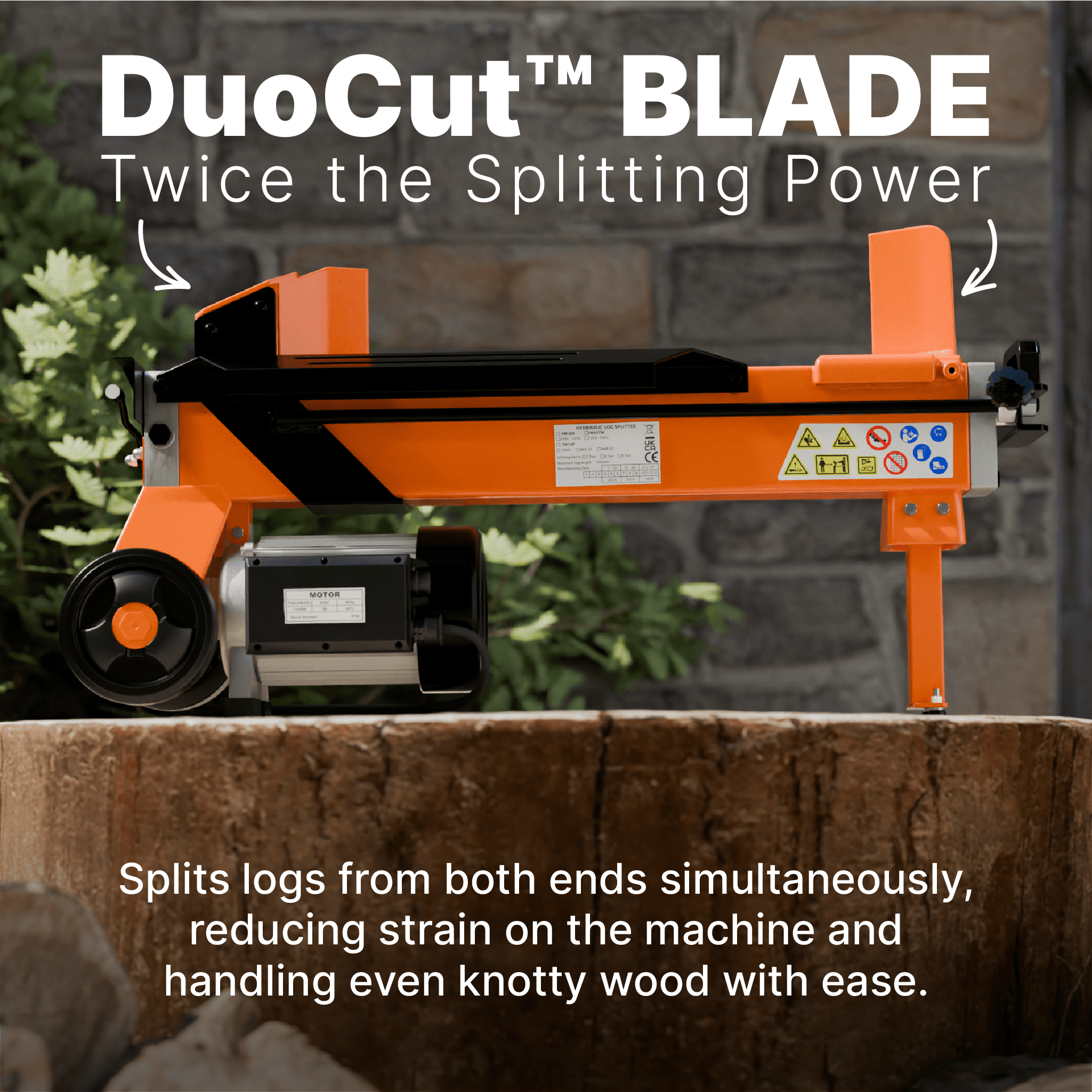 Forest Master FM10 Series – 5 Ton & 7 Ton Electric Log Splitters with DuoCut™ Blade 7 DuoCut-klinge, dobbelt kløveklinge