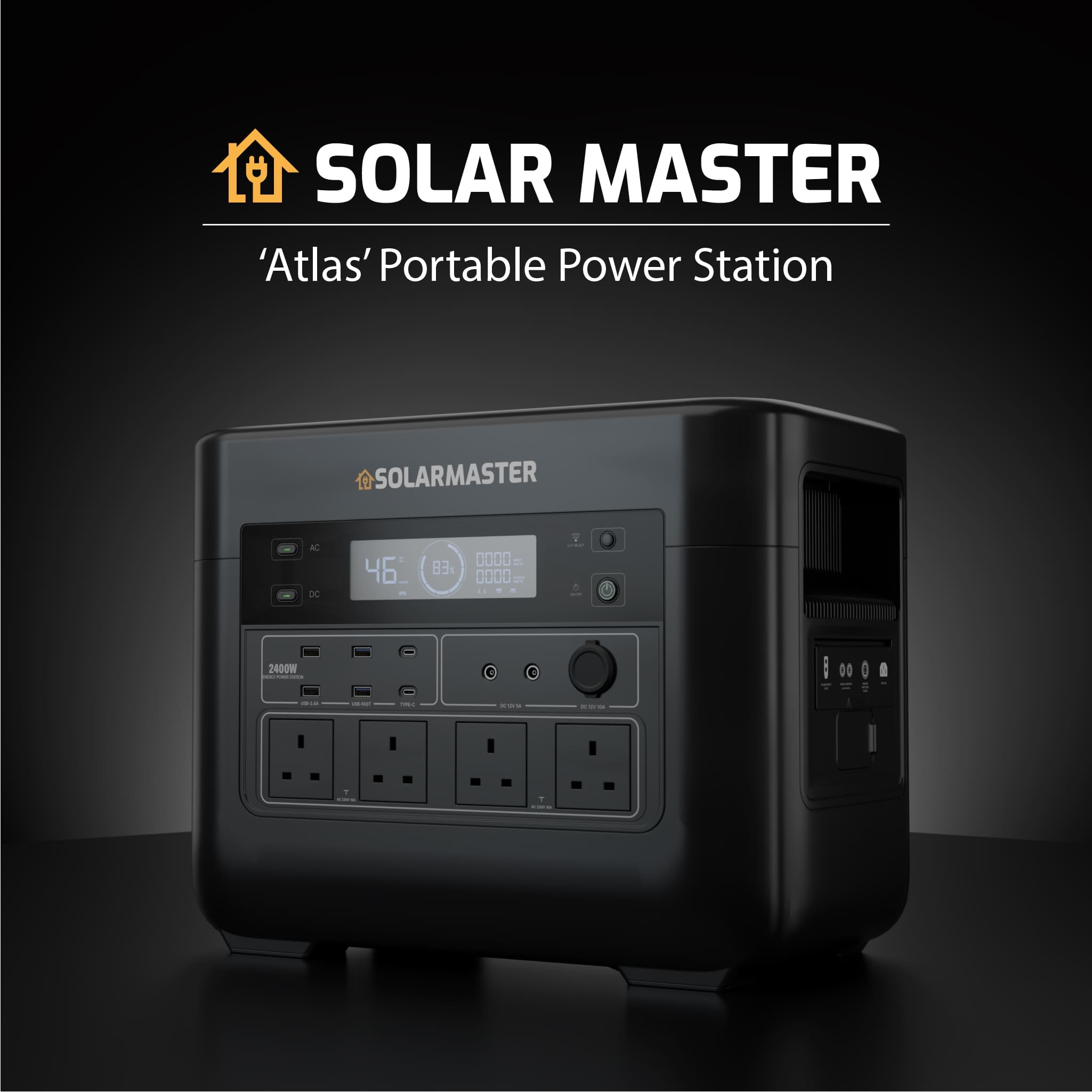 Solar Master GEN-2400 ‘Atlas’ Portable Power Station | 2150Wh, 2400W (4800W Peak) 3 Solar Master GEN-2400 'Atlas' bærbar strømstation | 2150 Wh, 2400 W (4800 W spidsbelastning) - Billede 2