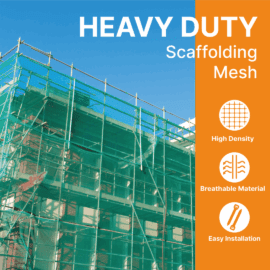 Heavy-Duty Green Scaffolding Debris Netting – 2m x 50m Roll