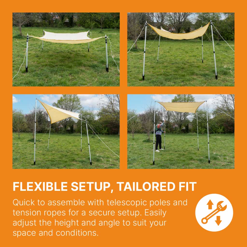 Shade Sail with Poles – UV-Resistant, Weatherproof Garden Canopy | Adjustable Telescopic Sun Shade for Patio, Camping & Events 4 Shade Sail with Poles – UV-Resistant, Weatherproof Garden Canopy | Adjustable Telescopic Sun Shade for Patio, Camping & Events - Image 2